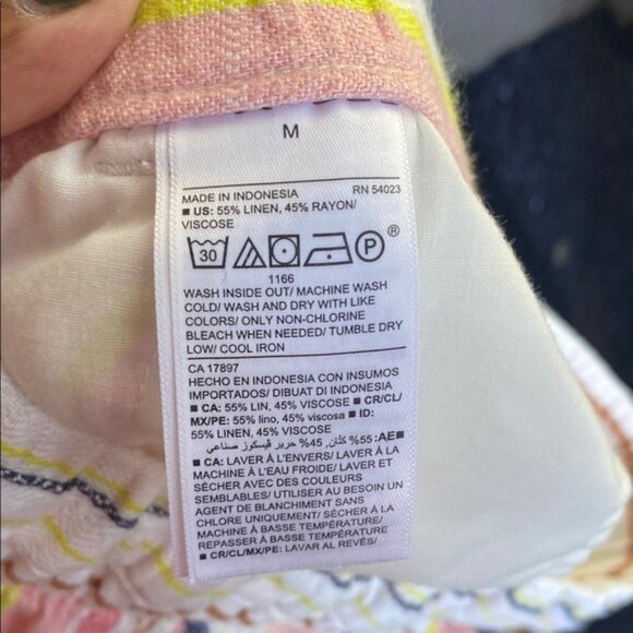 Old Navy Womens Striped Linen Blend Pants M Pink/Yellow/White Elastic Waist & Dr - Picture 6 of 6